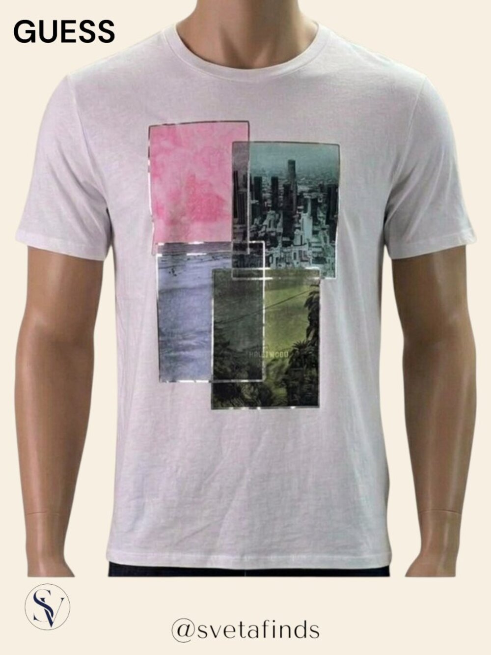 NWT GUESS Views of Cali Easy Tee White Graphic T-Shirt Size XL